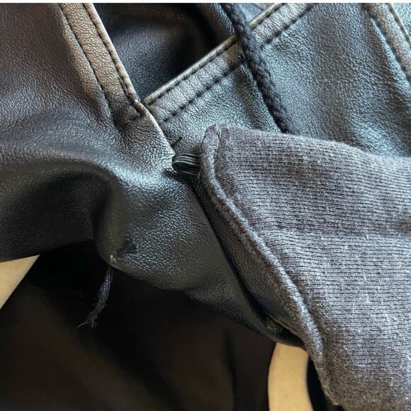 Zara Moto Distressed Faux Leather Studded Jacket with Sweatshirt Hood XS Black - Picture 15 of 16